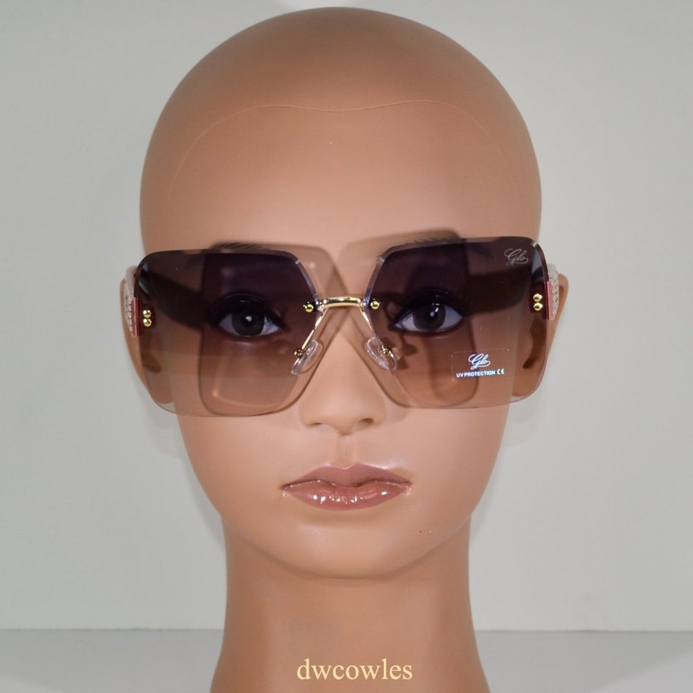 Women's GLO Rimless Diamond Edge Cut Lens Fashion Sunglasses